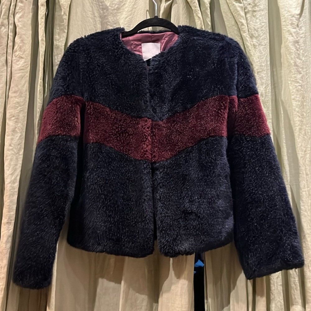 Lemon Tart faux fur cropped jacket.